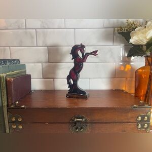 Wild Horse Stallion Asian Figurine Resin Deep Red Pink